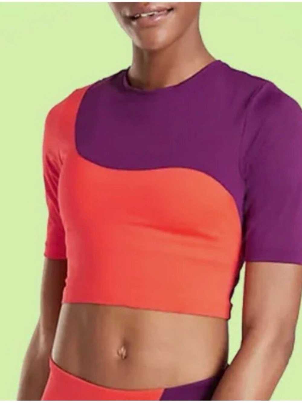 NWT- Athleta Colorblock Rash guard Swim Crop Top in Purple and Orange
